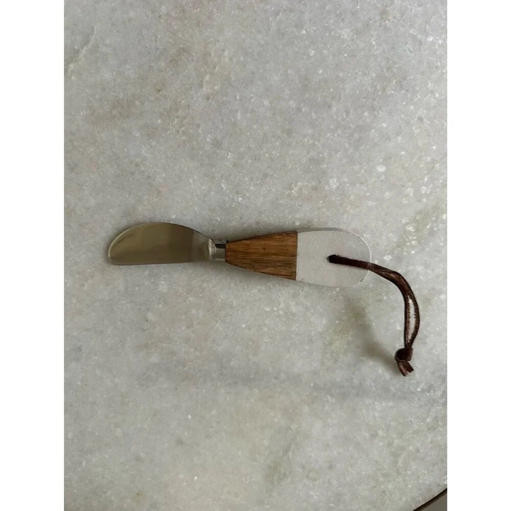 Cheese Spread Knife 'eat local' Wood Handle - White & Brown Charcuterie
